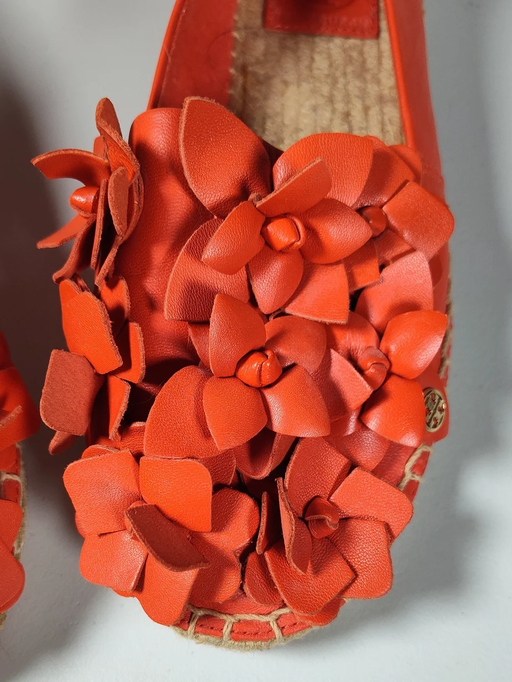 Tory Burch Blossom Espadrille Nappa Leather Flats Samba Orange 7